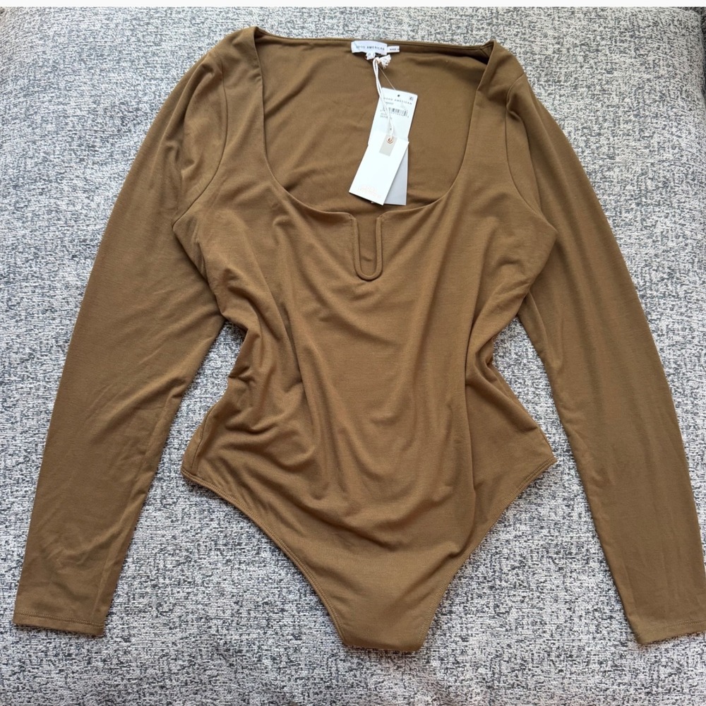 NWT Good American Bodysuit Long Sleeve Square Neck Brown Plus Size 5 2XL XXL